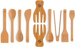 img 2 attached to 🎋 Grand Sierra Designs Bamboo Cooking Utensil Set: 11-Piece Organic Serving Utensils for Eco-Friendly and Scratch-Resistant Cooking in Style