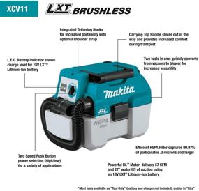 img 2 attached to 🔌 Makita XCV11Z 18V LXT Lithium-Ion Brushless Cordless HEPA Filter Portable Wet/Dry Dust Extractor/Vacuum, 2 Gallon - Tool Only