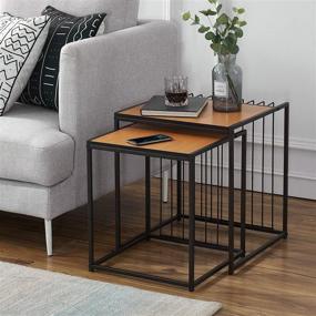 img 2 attached to 🏢 VECELO Industrial Nesting Coffee Table Set of 2 - Stacking Side or End Table for Living Room, Balcony, Home, and Office - Light Cherry Finish