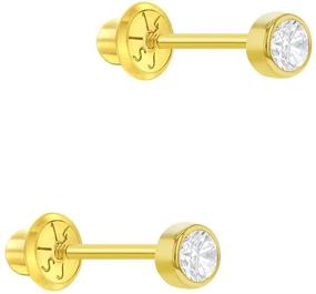 img 3 attached to 👶 14k Yellow Gold 3mm Bezel Set Cubic Zirconia Simulated Birthstone Screw Back Earrings for Babies & Toddlers - Stylish Birth Month Stud Baby Earrings with Secure Screw Backs