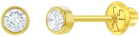 img 4 attached to 👶 14k Yellow Gold 3mm Bezel Set Cubic Zirconia Simulated Birthstone Screw Back Earrings for Babies & Toddlers - Stylish Birth Month Stud Baby Earrings with Secure Screw Backs