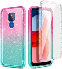 img 3 attached to NZND Motorola Moto G Play 2021 Case with Built-in Screen Protector - Full-Body Protection, Shockproof Rugged Bumper Cover, Glitter Pink/Aqua, Impact-Resistant Design