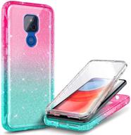 nznd motorola moto g play 2021 case with built-in screen protector - full-body protection, shockproof rugged bumper cover, glitter pink/aqua, impact-resistant design logo