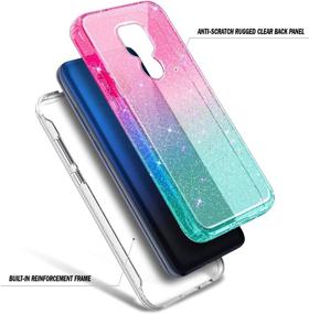 img 1 attached to NZND Motorola Moto G Play 2021 Case with Built-in Screen Protector - Full-Body Protection, Shockproof Rugged Bumper Cover, Glitter Pink/Aqua, Impact-Resistant Design