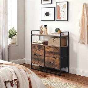 img 3 attached to 🚀 SONGMICS Wide Dresser with 2 Shelves and 4 Drawers: Industrial Storage Tower for Bedroom - Rustic Brown and Black ULGS134B01