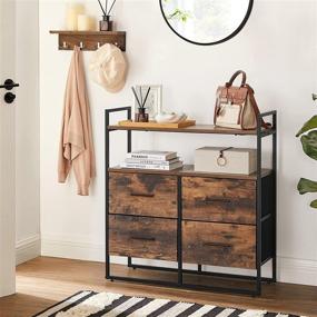 img 2 attached to 🚀 SONGMICS Wide Dresser with 2 Shelves and 4 Drawers: Industrial Storage Tower for Bedroom - Rustic Brown and Black ULGS134B01