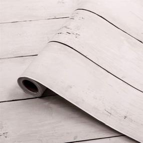 img 2 attached to 🏡 17.7-inch X 236.2-inch White Wood Wallpaper - Self-Adhesive Shiplap, Removable Peel and Stick Wallpaper - Ideal for Kitchen Countertop, Home Decoration, Shlef Liner - Vintage Wood Film Vinyl