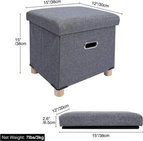 img 3 attached to 🪑 REDCAMP Small Ottoman Cube with Storage and Legs, 15x15x15 inch Thicker Foldable Foot Rest Set of 2, Ideal for Bedroom, Dorm, Living Room, Easy Assembly, Grey Linen