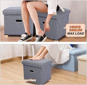 img 2 attached to 🪑 REDCAMP Small Ottoman Cube with Storage and Legs, 15x15x15 inch Thicker Foldable Foot Rest Set of 2, Ideal for Bedroom, Dorm, Living Room, Easy Assembly, Grey Linen