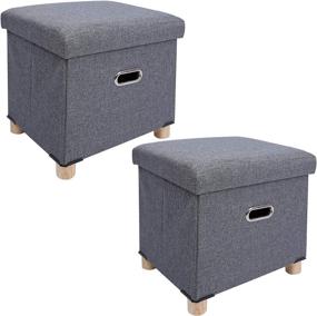 img 4 attached to 🪑 REDCAMP Small Ottoman Cube with Storage and Legs, 15x15x15 inch Thicker Foldable Foot Rest Set of 2, Ideal for Bedroom, Dorm, Living Room, Easy Assembly, Grey Linen