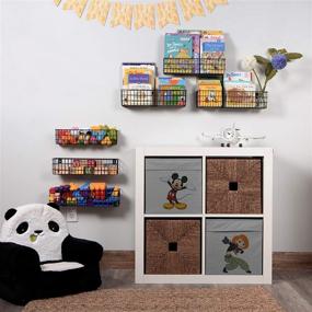 img 3 attached to 📚 Wall35 Kansas Wall Mounted Black Bookshelf: Organize Kid's Room Decor with 6 Metal Wire Storage Baskets in Varying Sizes