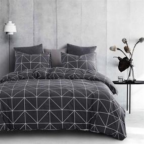 img 3 attached to 🛏️ Wake In Cloud - Dark Gray Comforter Set, 100% Cotton Fabric with Soft Microfiber Fill Bedding, Grey with White Geometric Pattern Printed (3pcs, Queen Size): Luxurious and Cozy Bedding with Striking Grey and White Design