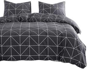 img 4 attached to 🛏️ Wake In Cloud - Dark Gray Comforter Set, 100% Cotton Fabric with Soft Microfiber Fill Bedding, Grey with White Geometric Pattern Printed (3pcs, Queen Size): Luxurious and Cozy Bedding with Striking Grey and White Design