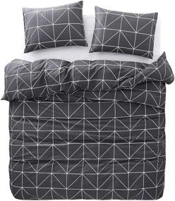 img 1 attached to 🛏️ Wake In Cloud - Dark Gray Comforter Set, 100% Cotton Fabric with Soft Microfiber Fill Bedding, Grey with White Geometric Pattern Printed (3pcs, Queen Size): Luxurious and Cozy Bedding with Striking Grey and White Design
