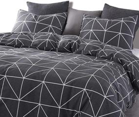 img 2 attached to 🛏️ Wake In Cloud - Dark Gray Comforter Set, 100% Cotton Fabric with Soft Microfiber Fill Bedding, Grey with White Geometric Pattern Printed (3pcs, Queen Size): Luxurious and Cozy Bedding with Striking Grey and White Design