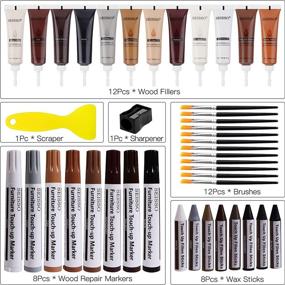 img 2 attached to 🔧 42-Piece Wood Repair Kit for Furniture - 12 Colors Wood Filler, 8 Colors Wood Repair Markers, Wax Sticks, and Sharpener - Scratch Cover, Surface Restore Set