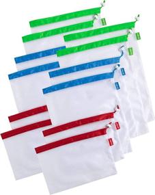 img 4 attached to 🛍️ Goodful 12 Pack Reusable Mesh Produce Bags - Washable, Breathable & See-Through with Colorful Drawstring Toggle Closures - Ideal for Grocery Shopping, Fruits, Vegetables - Multicolor