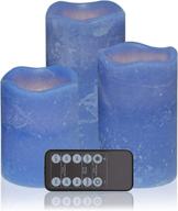 🕯️ realistic cobalt blue flameless led votive candle lights, set of 3 - flickering electric candles with remote control timer - battery operated, real wax moving wick led pillar candle sets логотип