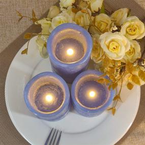 img 1 attached to 🕯️ Realistic Cobalt Blue Flameless LED Votive Candle Lights, Set of 3 - Flickering Electric Candles with Remote Control Timer - Battery Operated, Real Wax Moving Wick LED Pillar Candle Sets