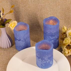 img 2 attached to 🕯️ Realistic Cobalt Blue Flameless LED Votive Candle Lights, Set of 3 - Flickering Electric Candles with Remote Control Timer - Battery Operated, Real Wax Moving Wick LED Pillar Candle Sets