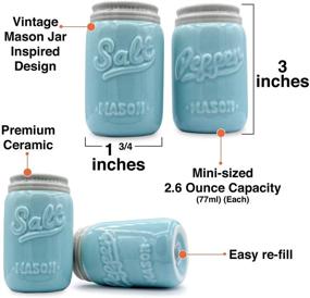 img 1 attached to Vintage Blue Farmhouse Mason Jar Salt and Pepper Shaker Set - Rustic Boho Decor - Blue Salt and Pepper Set - Shabby Chic Kitchen Accessories - My Fancy Farmhouse (3 Inches Tall, Small Size, Blue)