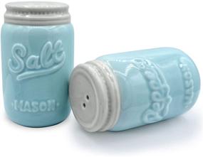 img 2 attached to Vintage Blue Farmhouse Mason Jar Salt and Pepper Shaker Set - Rustic Boho Decor - Blue Salt and Pepper Set - Shabby Chic Kitchen Accessories - My Fancy Farmhouse (3 Inches Tall, Small Size, Blue)