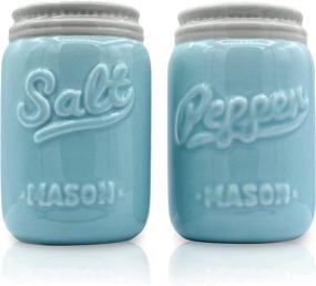 img 4 attached to Vintage Blue Farmhouse Mason Jar Salt and Pepper Shaker Set - Rustic Boho Decor - Blue Salt and Pepper Set - Shabby Chic Kitchen Accessories - My Fancy Farmhouse (3 Inches Tall, Small Size, Blue)