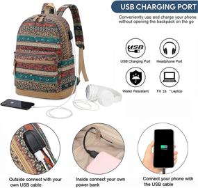 img 3 attached to 🎒 Versatile Bohemian Waterproof Laptop Backpack: USB Charging Port, Headphone Interface, Water Resistant, 15.6 Inch College School Bag with Lunch and Pencil Bags - Ideal for Women, Girls, Business, Travel