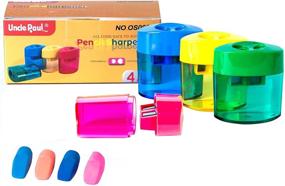 img 4 attached to 4-Piece Double Hole Manual Pencil Sharpeners Set - Portable Sharpeners for Kids, Students, School, Home, Office - With 4 Erasers Included - OS0602