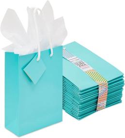 img 4 attached to 🎁 Pack of 20 Small Teal Party Favor Gift Bags with Handles and Tissue Paper (5.5 x 7.9 Inches)