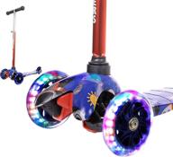 🛴 rugged racers printed kick scooter: adjustable, 3 wheel scooter with led light up wheels, step brake, lean 2 turn - ideal ride on toy for kids (3 year plus) логотип