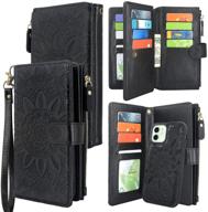 harryshell compatible with iphone 12 / iphone 12 pro case wallet detachable magnetic zipper leather cash pocket with 12 card slots holder wrist strap for iphone 12 pro 2020 6 logo