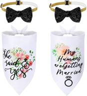 dog wedding accessories set: 2 flower patterned wedding dog bandanas with 2 washable bow tie collars - perfect for engagement announcement and wedding photo prop (size: m) logo