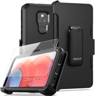 🔧 rugged case for moto g play (2021) with hd screen protector | heavy duty armor shockproof sports anti-scratch non-slip protection cover with belt clip holster - black logo