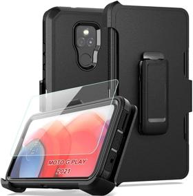 img 4 attached to 🔧 Rugged Case for Moto G Play (2021) with HD Screen Protector | Heavy Duty Armor Shockproof Sports Anti-Scratch Non-Slip Protection Cover with Belt Clip Holster - Black