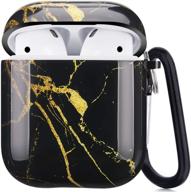 🎧 happypapa airpods case: full protective cover with keychain, compatible with apple airpods 2 & 1, cute girls men durable shockproof anti lost case for airpods charging case (black gold marble) logo