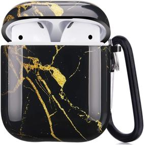 img 4 attached to 🎧 Happypapa AirPods Case: Full Protective Cover with Keychain, Compatible with Apple AirPods 2 & 1, Cute Girls Men Durable Shockproof Anti Lost Case for AirPods Charging Case (Black Gold Marble)