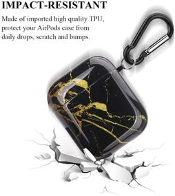 img 3 attached to 🎧 Happypapa AirPods Case: Full Protective Cover with Keychain, Compatible with Apple AirPods 2 & 1, Cute Girls Men Durable Shockproof Anti Lost Case for AirPods Charging Case (Black Gold Marble)