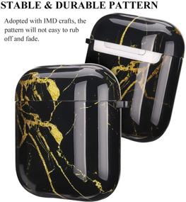 img 2 attached to 🎧 Happypapa AirPods Case: Full Protective Cover with Keychain, Compatible with Apple AirPods 2 & 1, Cute Girls Men Durable Shockproof Anti Lost Case for AirPods Charging Case (Black Gold Marble)