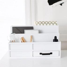 img 1 attached to 📬 White Wood Mail Organizer with Drawer and Pen Holder - Desk and Countertop Storage for Bills, Kitchen, Desk Accessories & Workspace