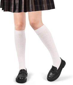 img 4 attached to Boys & Girls Cotton Knee High School Uniform Socks Kids Child Soccer Tube Socks Cute Cable Knit Sport Stocking - Pack of 3 Pairs