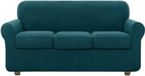 img 4 attached to 🛋️ Stretch Soft Teal Couch Covers for 3 Seat Cushion Couch Sofa - Northern Brothers 4 Piece Washable Pet Sofa Slipcovers for Living Room Furniture