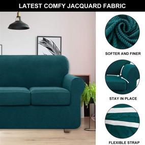 img 2 attached to 🛋️ Stretch Soft Teal Couch Covers for 3 Seat Cushion Couch Sofa - Northern Brothers 4 Piece Washable Pet Sofa Slipcovers for Living Room Furniture