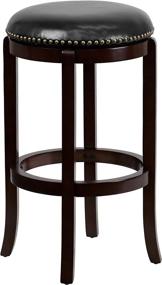 img 3 attached to 29-inch High Backless Cappuccino Wood Barstool 🪑 with Black LeatherSoft Swivel Seat by Flash Furniture