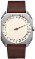 swiss made slow jo 17 - 24 hour watch in silver with dark brown leather band logo