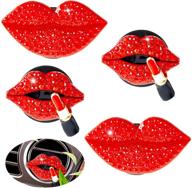 💋 red lips car vent clip set - glam car accessories with crystal kiss design - bling diamond decor for car air vents logo