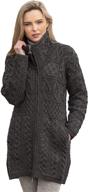 🧥 aran crafts women's irish cable knitted double collar coat: luxurious 100% merino wool outerwear logo