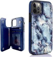 obbii bue marble leather flip case wallet compatible with iphone 12 pro/12 6 logo