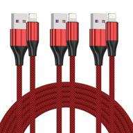 🔴 mfi certified short iphone charger - 3 pack 1ft lightning cable for fast data sync - compatible with iphone xs max/xr/x/8/8 plus/7/7 plus/6/6s plus/5s/5, ipad - red logo