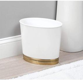 img 3 attached to Compact and Stylish mDesign Oval Trash Can for Bathrooms, Kitchens, Offices, Dorms - White/Soft Brass